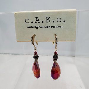 C.A.K.E  garnet glass fish hook earring with rhinestones